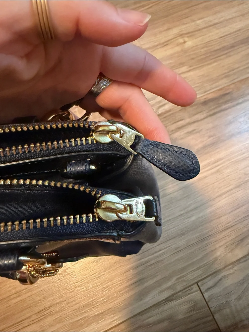 Coach Navy Pebbled Leather Satchel with Gold Hardware